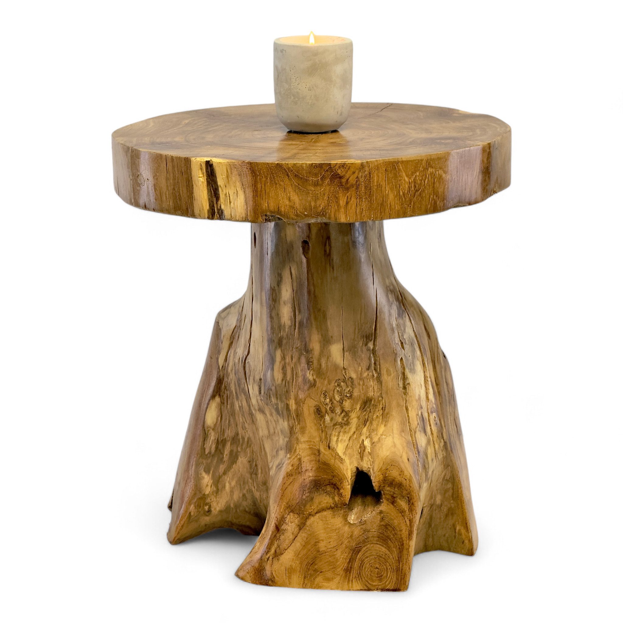 Beistelltisch Holzhocker – Beistelltisch Blumenhocker Ablagetisch – Handgefertigt. Einzigartiges Design: Durch die natürliche Maserung und die individuelle Struktur des Wurzelholzes ist jeder Tisch ein unverwechselbares Einzelstück
