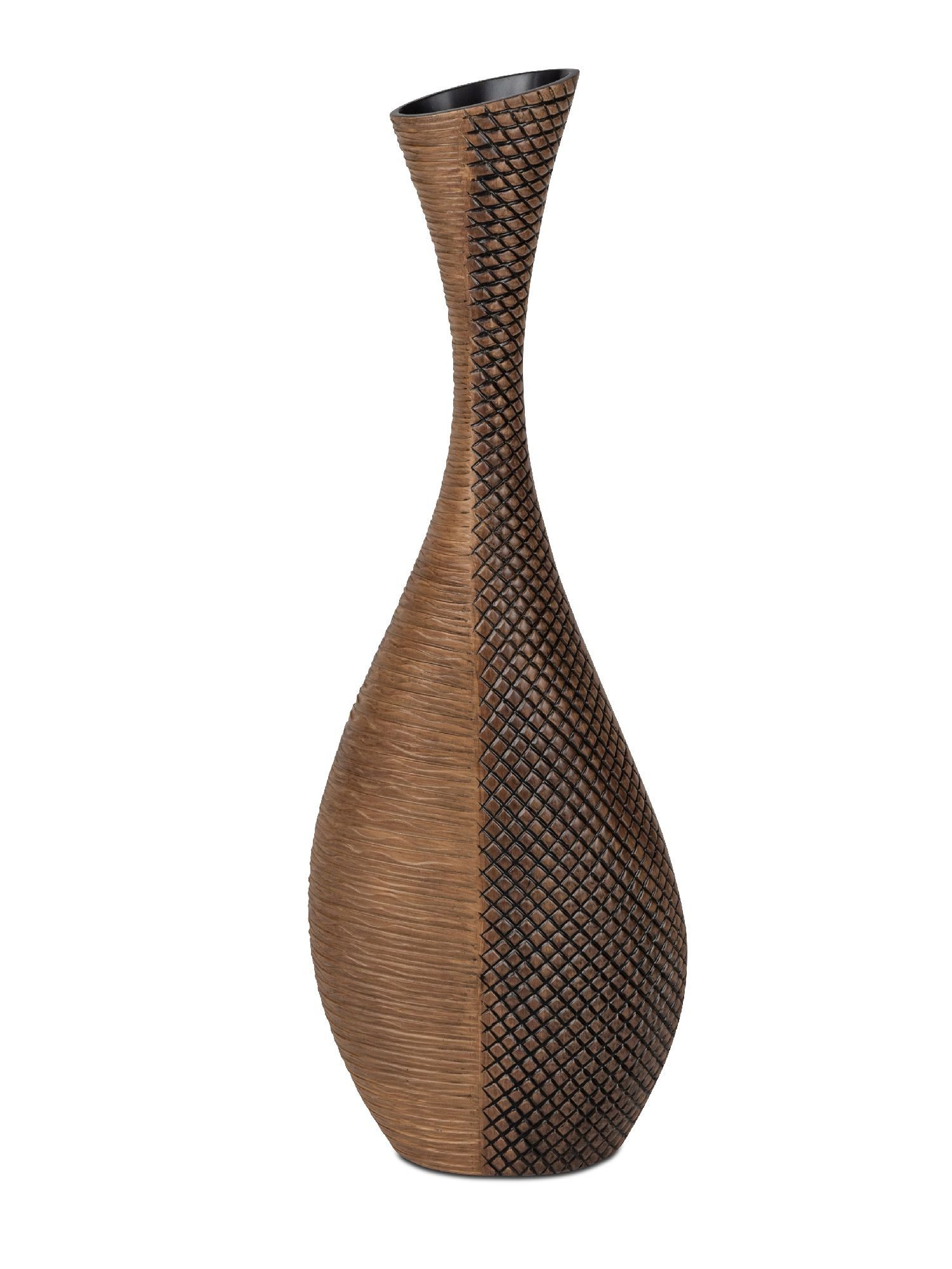Dekovase Holzoptik

HOLZOPTIK H. 81cm braun aus Kunststein mit matter, strukturierter Oberfläche, Boden mit Filz-Sticker