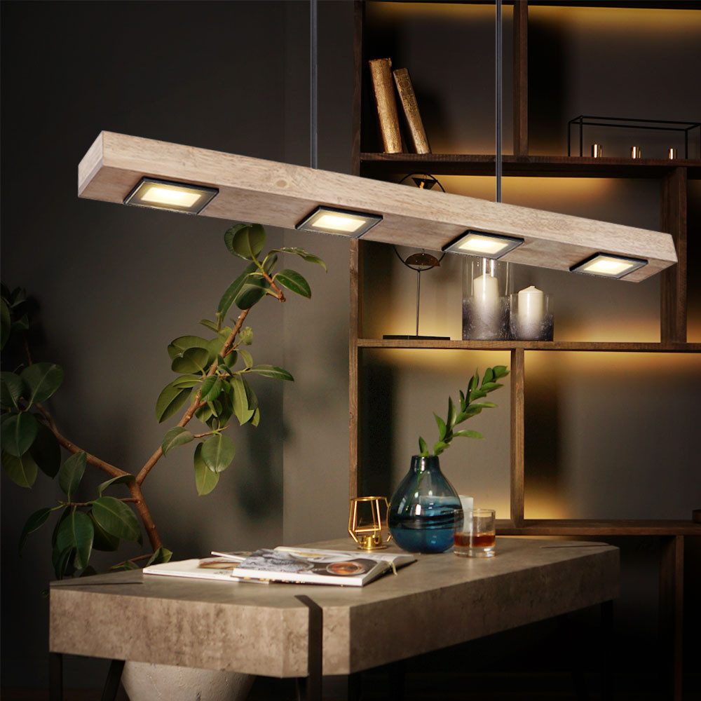 LED Pendelleuchte
LED-Leuchtmittel fest verbaut, Warmweiß, Pendelleuchte Holz Rustikal LED Hängeleuchte Esstisch Holzleuchte. Diese Leuchte ist ein echter Hingucker. Die vier nach unten gerichteten Leuchtmittel werden durch die beiden nach oben gerichteten Leuchtmittel perfekt Ergänzt.
