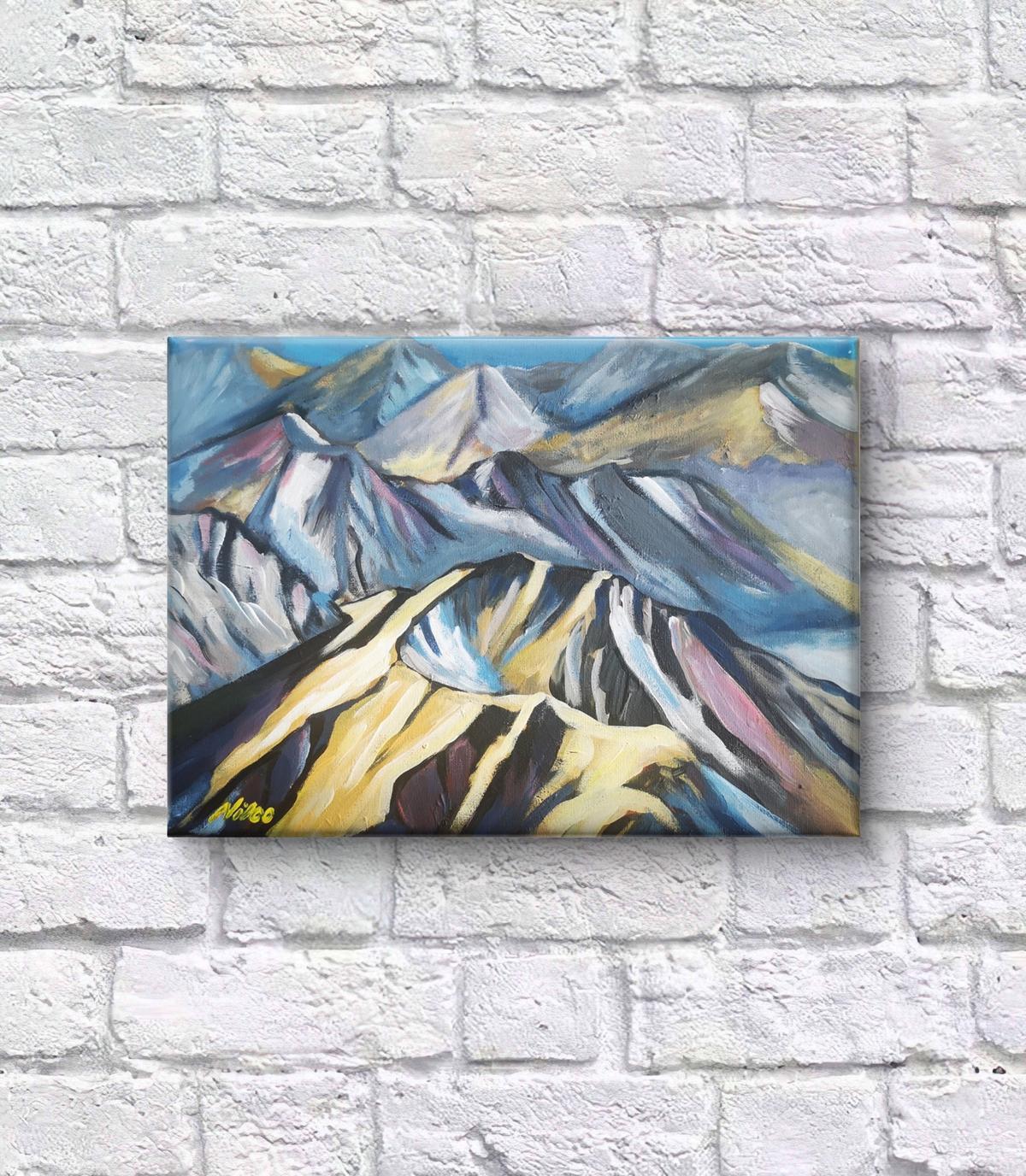 Abstraktes Acrylgemälde 30 x 40 cm. Gebirge.
